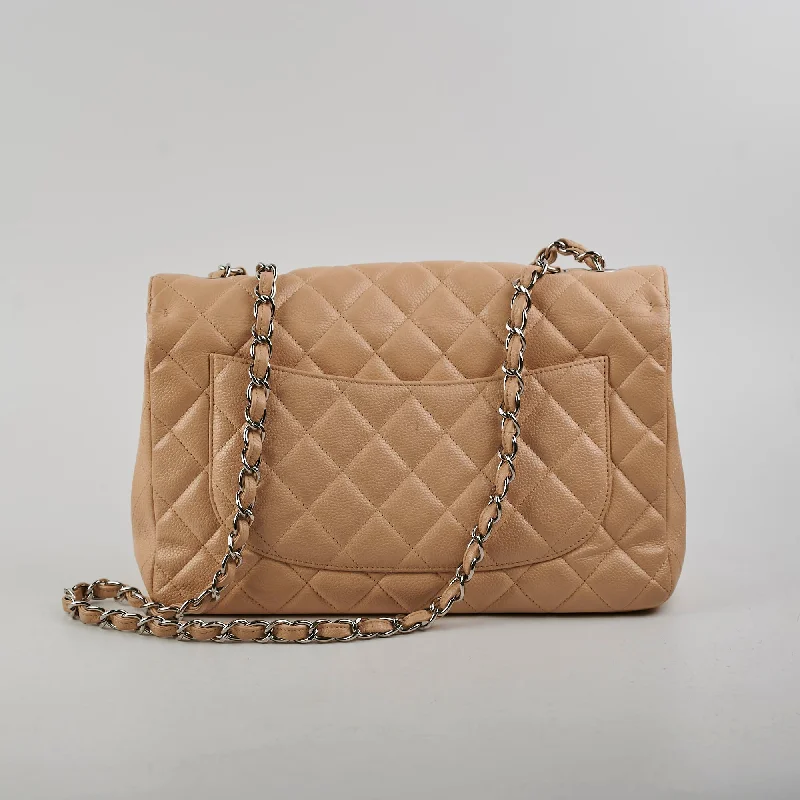 Chanel Quilted Leather Shoulder Bag for FashionistasChanel Jumbo Single Flap Caviar Beige - Series 13