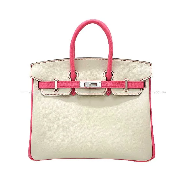 Water - Resistant Hermes Beach Bags for Summer FunHERMES Handbag Birkin25 Personal order with initials engraved Craie/Rose Azalee Veau Epsom Mat Silver HW Stamp