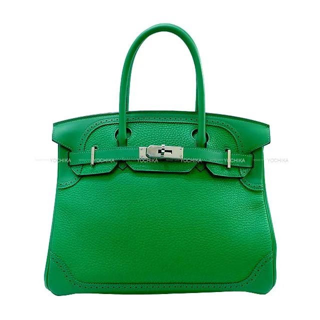 Seasonal - Exclusive Hermes Bags for Summer GetawaysHERMES Handbag Birkin30 Ghillies Bambou Veau Togo/Veau Swift Silver HW Stamp