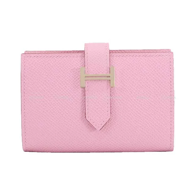 Minimalist Hermes Bags for a Sleek and Timeless LookHERMES Bi-fold wallet Bearn Mini Card holder With Coin purse Mauve sylvestre Veau Epsom Silver HW Stamp