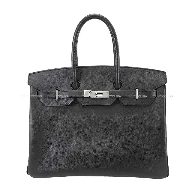 Hermes Bags with Magnetic and Twist - Lock ClosuresHERMES Handbag Birkin35 Noir (Black) Veau Epsom Silver HW Stamp □P