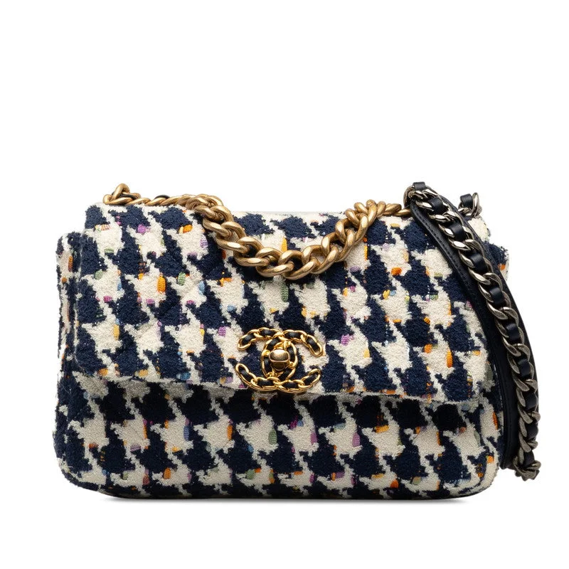 Chanel Chain Strap Handbag for Everyday UseChanel 19 Chain Shoulder Bag White Navy Multicolor Tweed Leather  Chanel