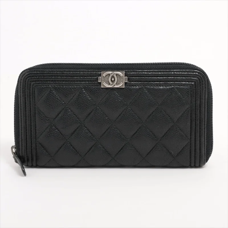 Chanel Black Handbag for Business MeetingsChanel Boy Chanel Caviar S Round  Wallet Black Silver Gold