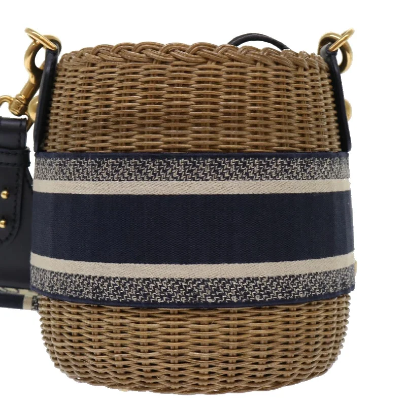 Christian Dior bags with a detachable coin purse insideCHRISTIAN DIOR Christian Basket Bag Trotter Canvas Shoulder Bag Rattan Blue Auth 51270a