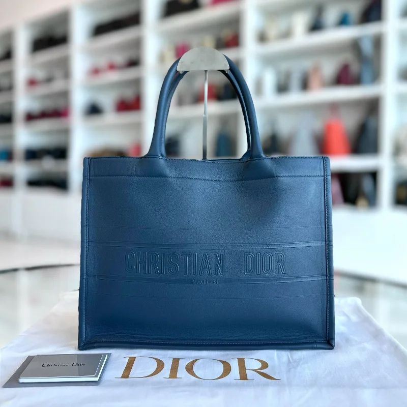 Luxury Christian Dior crossbody bags with a chain - link strapBook Tote Medium Smooth Calfskin Dark Blue