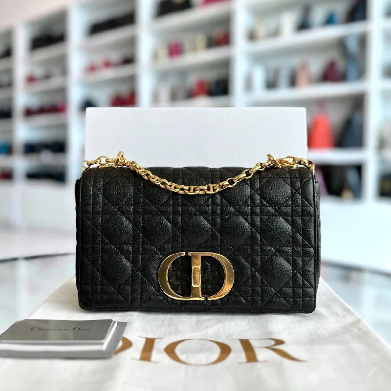 Christian Dior handbags with a back - pocket for quick storageCaro Medium Cannage Calfskin Black GHW