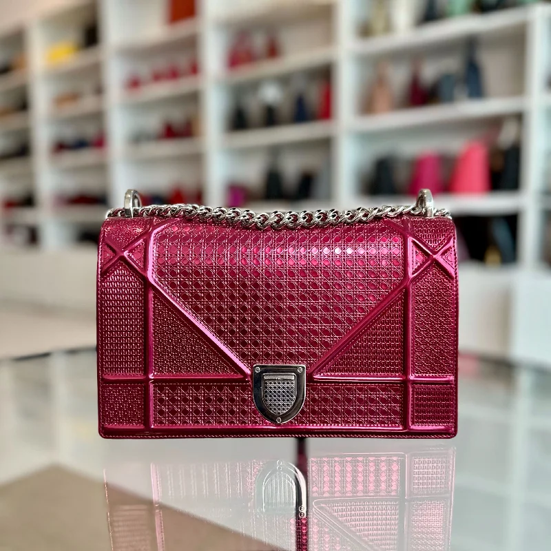 Christian Dior Saddle bags with a patent leather finish for a shiny lookDiorama Medium Metallic Ama Micro-Cannage Pink SHW