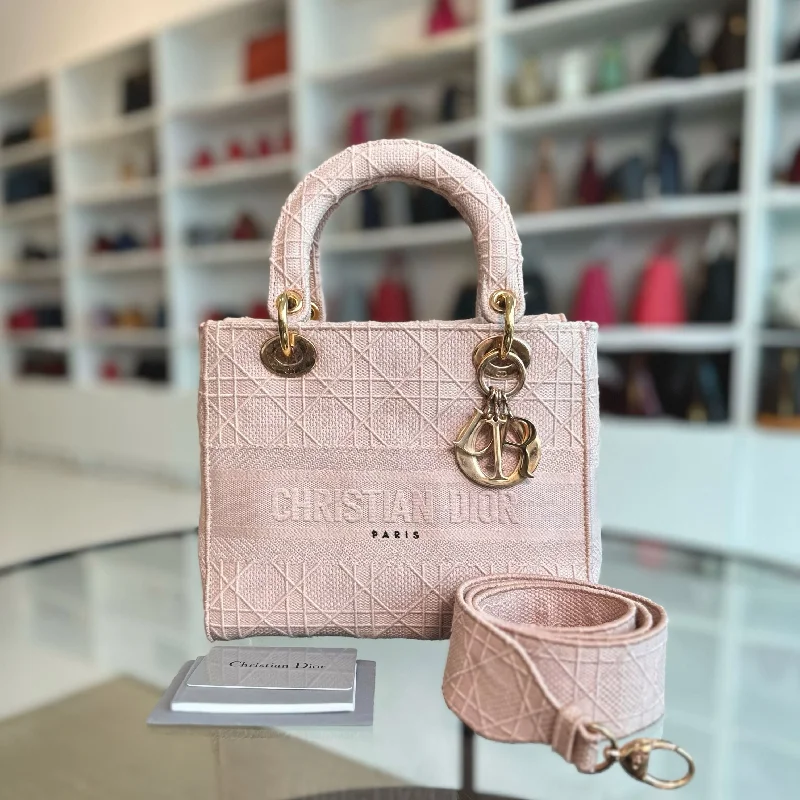 Trendsetting Christian Dior crossbody bags with a colorful strapLady D-Lite Sakura Pink Embroidered Cannage Medium GHW