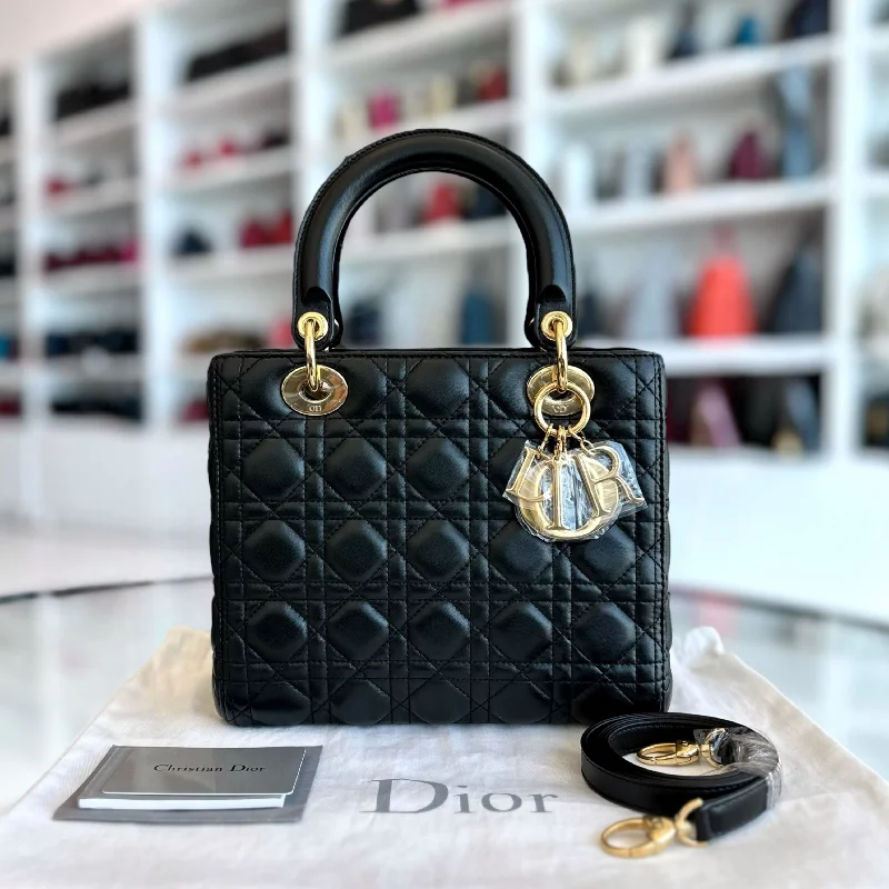 Trendsetting Christian Dior crossbody bags with a colorful strapLady Medium Cannage Lambskin Black GHW