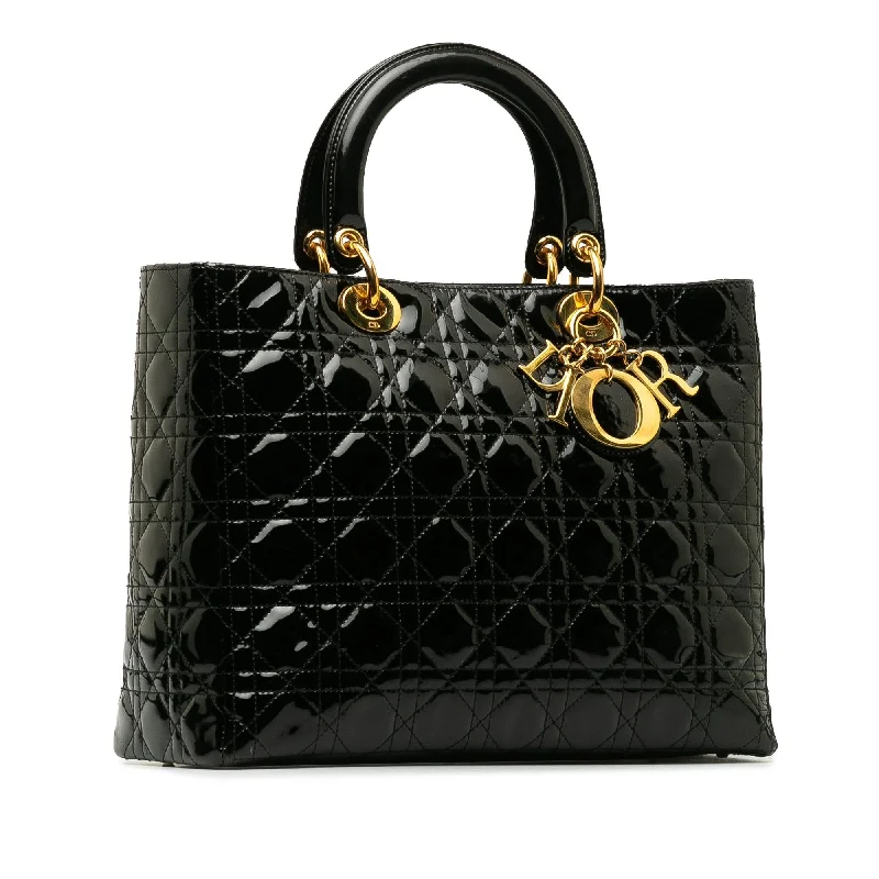 Christian Dior Saddle bags with a studded trim for a bold lookDior Large Patent Cannage Lady Dior (LBSYp7)