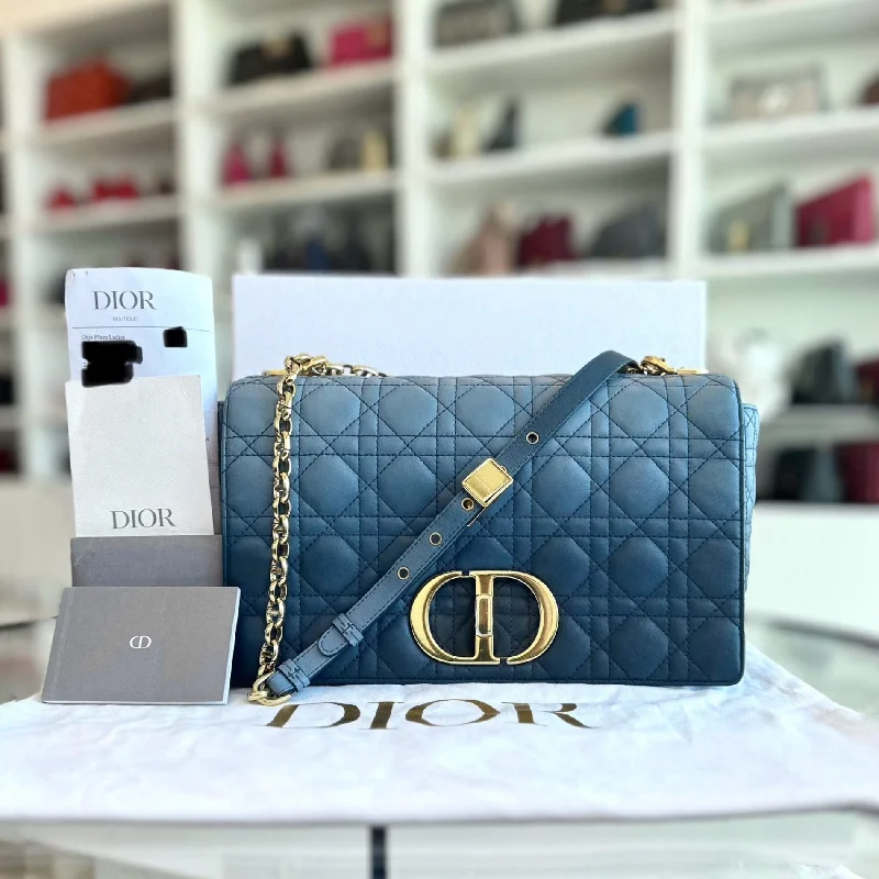 Trendsetting Christian Dior crossbody bags with a colorful strap*Full Set Receipt* Caro Large Flap Calfskin Gradient Blue GHW