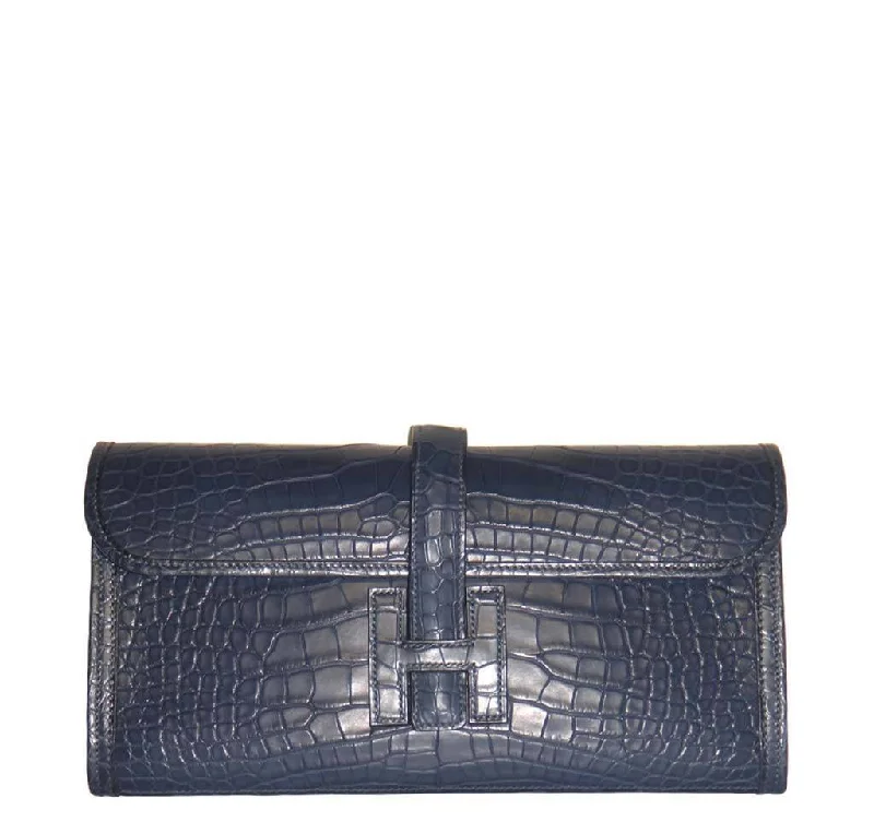 Compact Hermes Herbag Zip for Effortless CarryingHermès Jige 29 Clutch Bag Blue Alligator