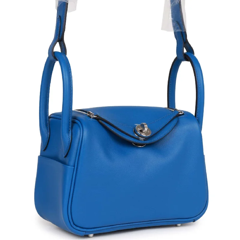 Hermes Bags with Adjustable and Padded Shoulder StrapsHermes Mini Lindy Bleu France Verso Swift Palladium Hardware