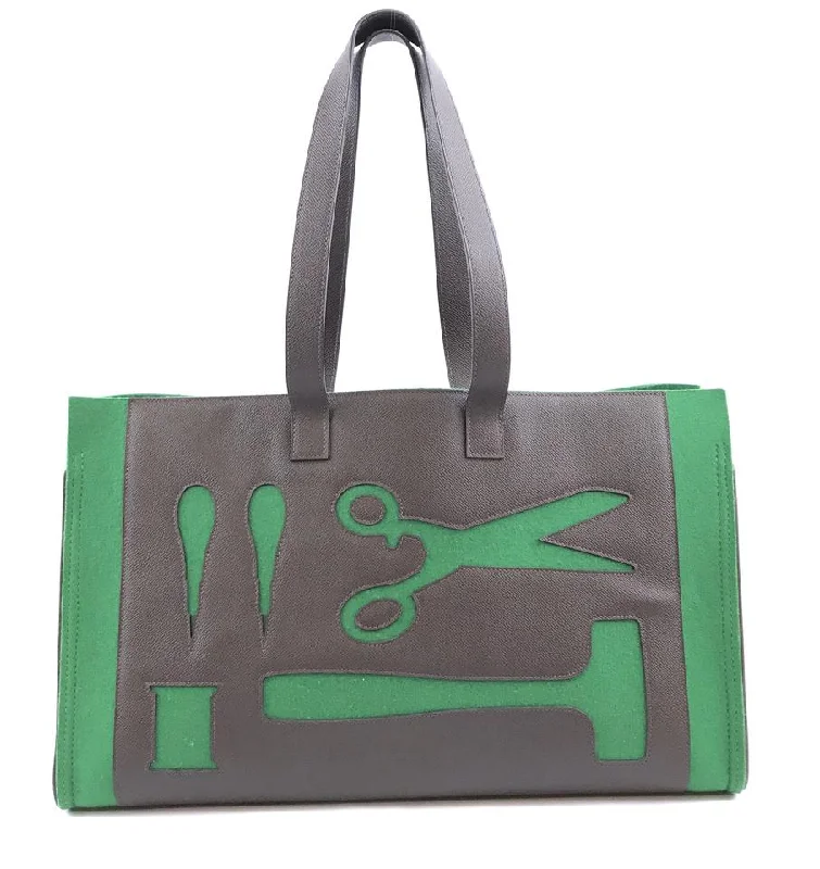 Durable Hermes Canvas - Trimmed Bags for Outdoor UseHermès Petit H Skeleton Tote with Gm Green and Brown Leather Felt Satchel