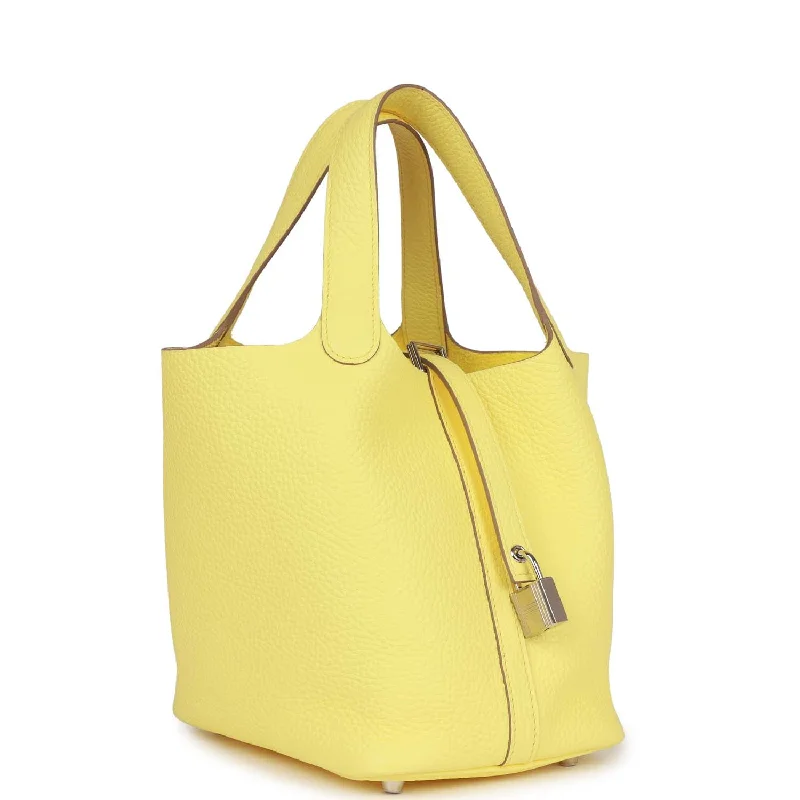 Hermes Bags with Adjustable Shoulder and Crossbody StrapsHermes Picotin 18 Limoncello Clemence Palladium Hardware