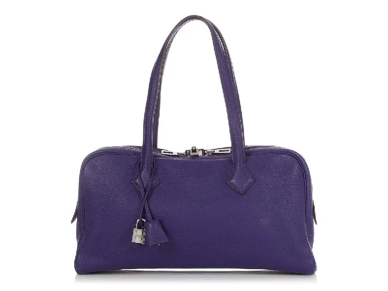 Hermes Victoria Bags with Signature Turnlock ClosuresHermès Bleu Iris Clémence Victoria Elan 35