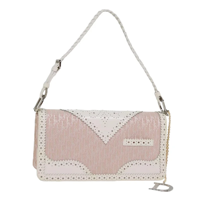 Luxury Christian Dior crossbody bags with a chain - link strapCHRISTIAN DIOR Trotter Canvas Shoulder Bag Pink Auth 77002A