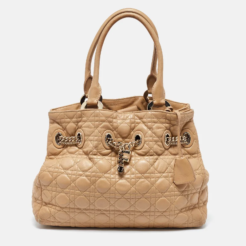 Christian Dior bags with a quilted pattern and gold - toned hardwareDIOR Beige Cannage Leather Chri Chri Chain Tote