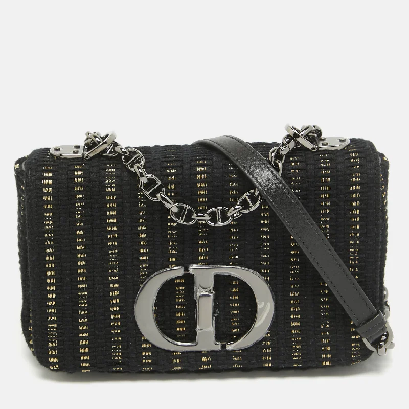 Christian Dior bags with a zip - top closure and multiple compartmentsDIOR Black/Gold Embroidered Fabric Small Caro Shoulder Bag