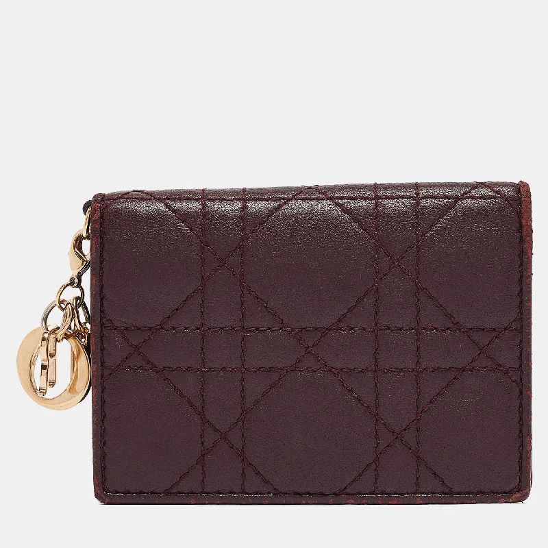 Stylish Christian Dior shoulder bags with a tassel - adorned zipperDIOR Burgundy Cannage Leather Lady  Card Holder