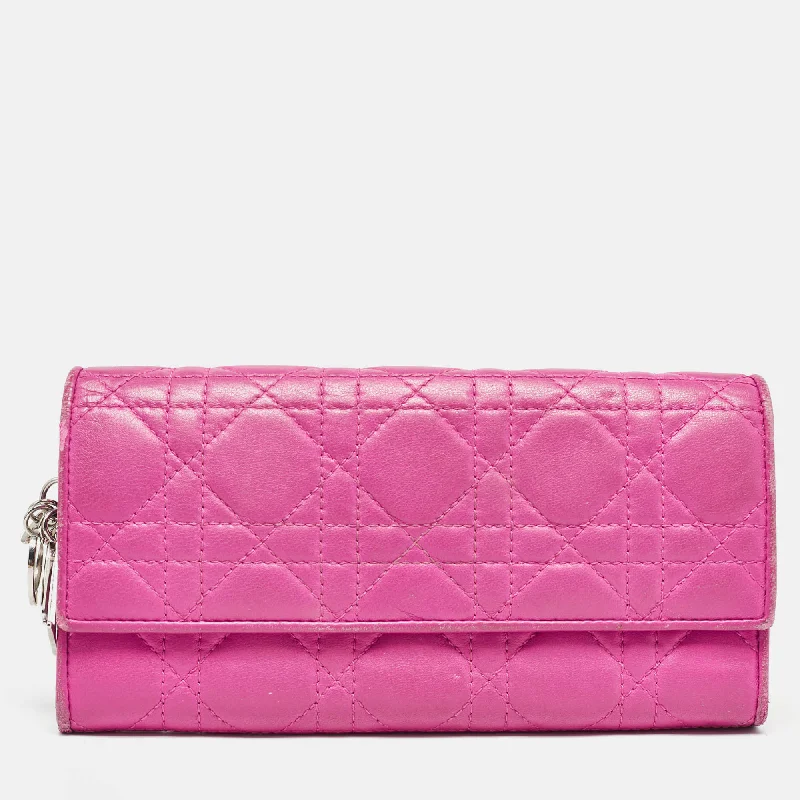 Contemporary Christian Dior handbags with a unique shapeDIOR Pink Cannage Leather Lady  Wallet on Chain